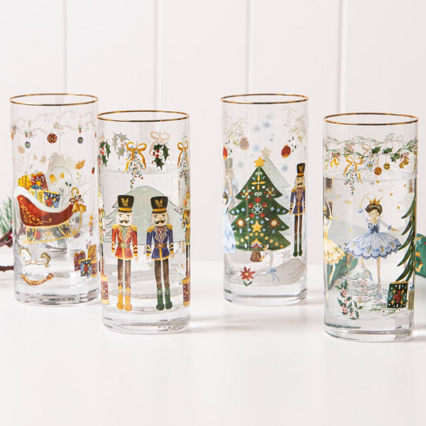 CHRISTMAS WONDERLAND CRYSTAL 4 PACK HIGHBALL TUMBLER