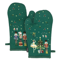 CHRISTMAS WONDERLAND GREEN APRON & OVEN MITT SET 