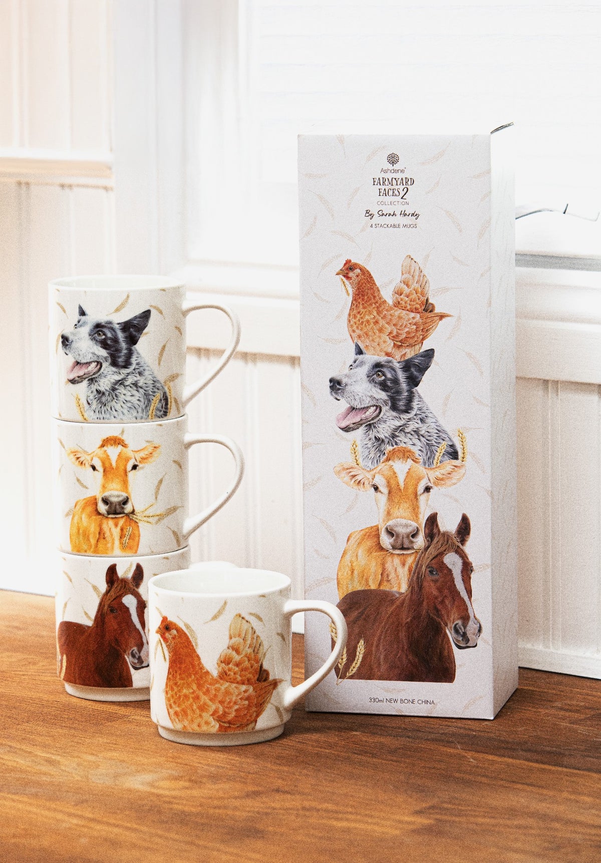 Farmyard Faces 2 Stackable 4pk Mugs