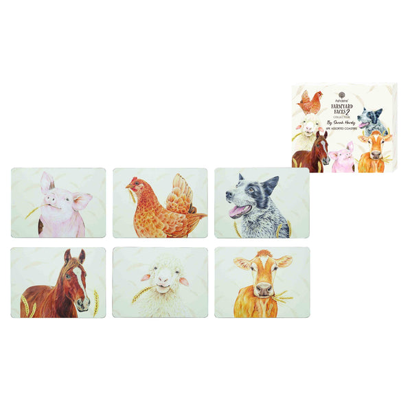 Farmyard Faces 2 6pk Coaster