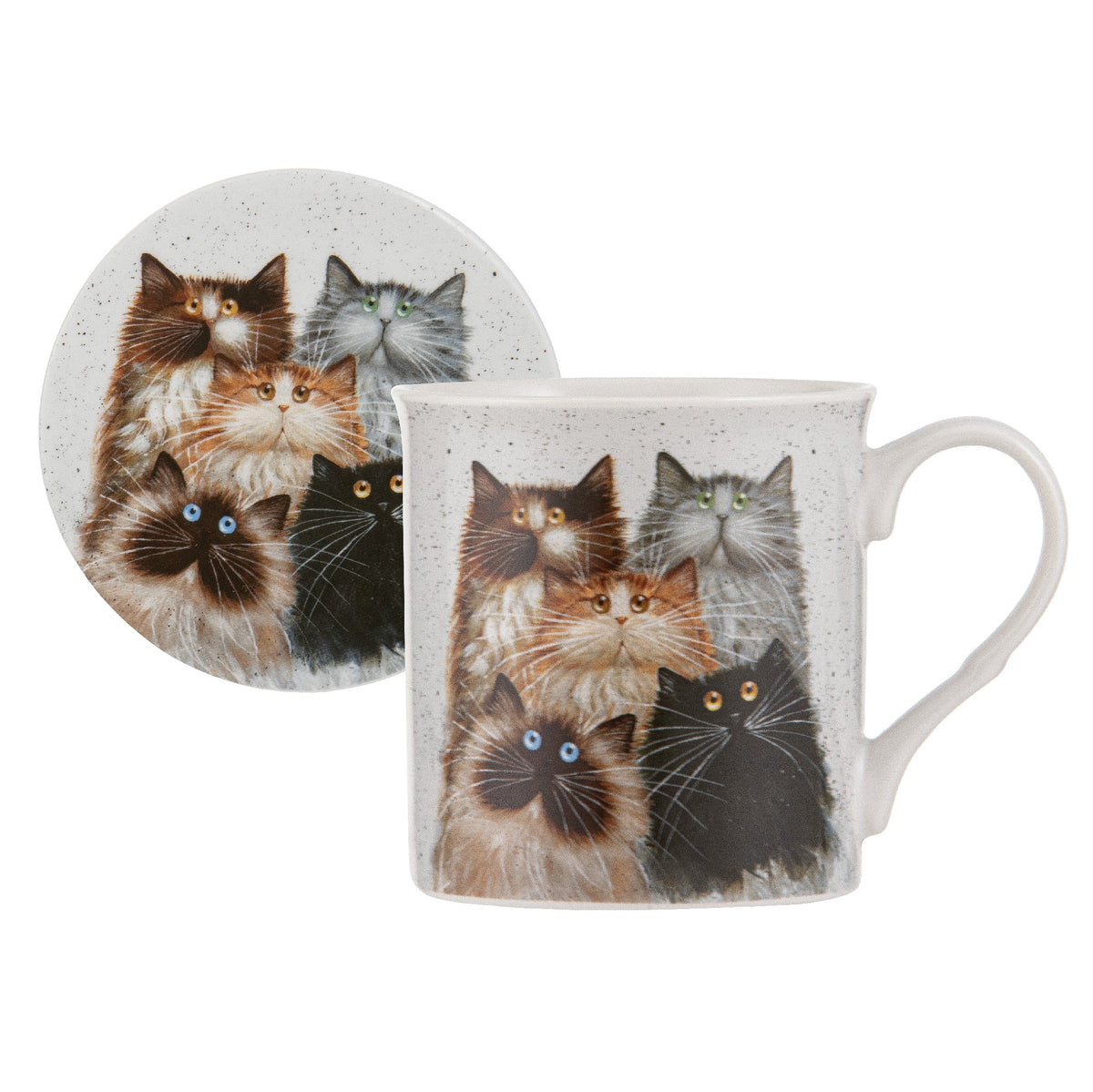 Kim's Cats Fluffy Five Mug & Coaster Set