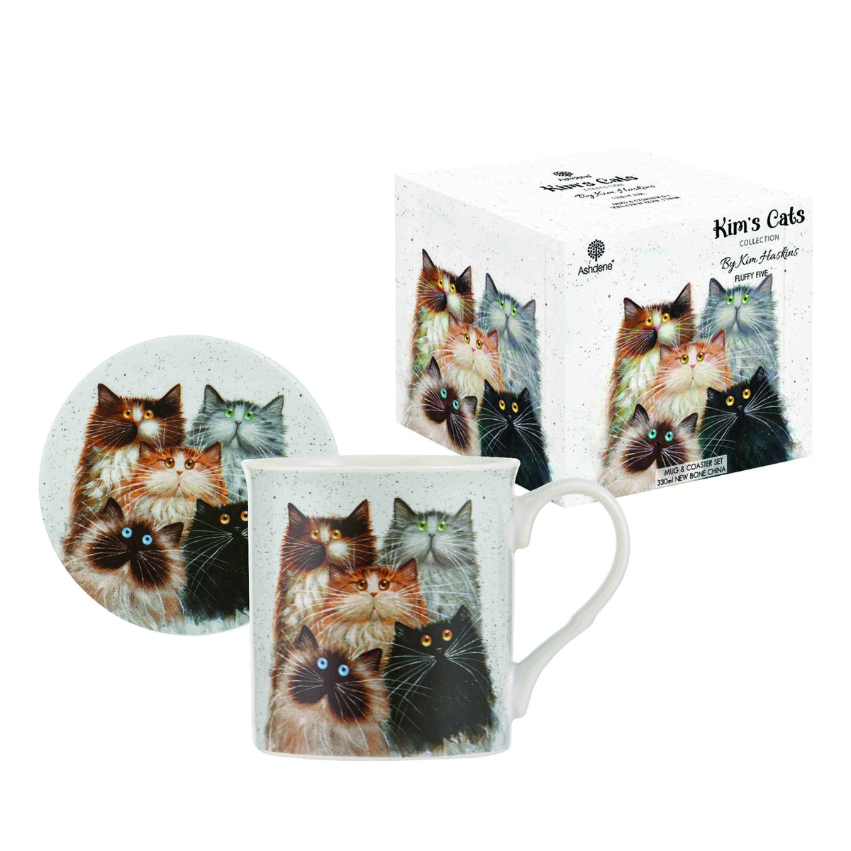 Kim's Cats Fluffy Five Mug & Coaster Set