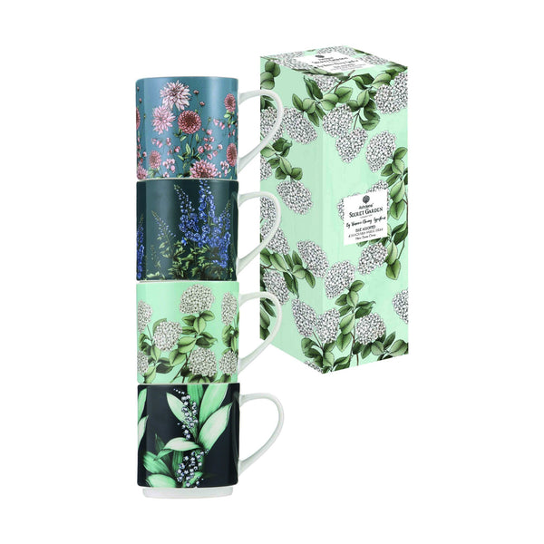 Secret Garden Blue Stackable 4pk Mugs