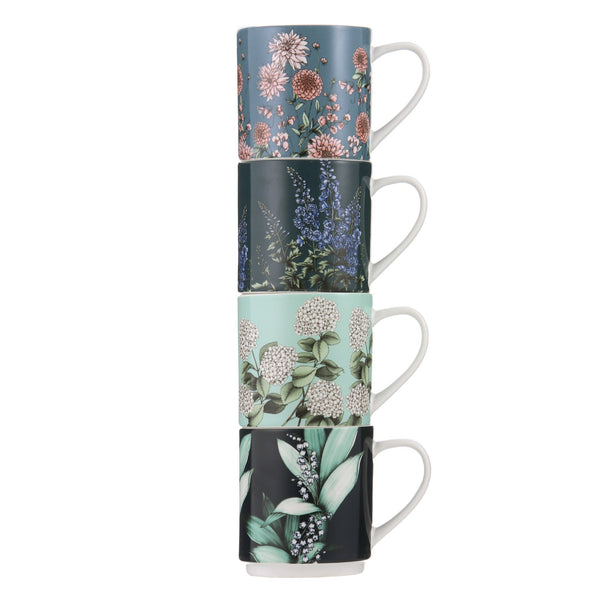 Secret Garden Blue Stackable 4pk Mugs