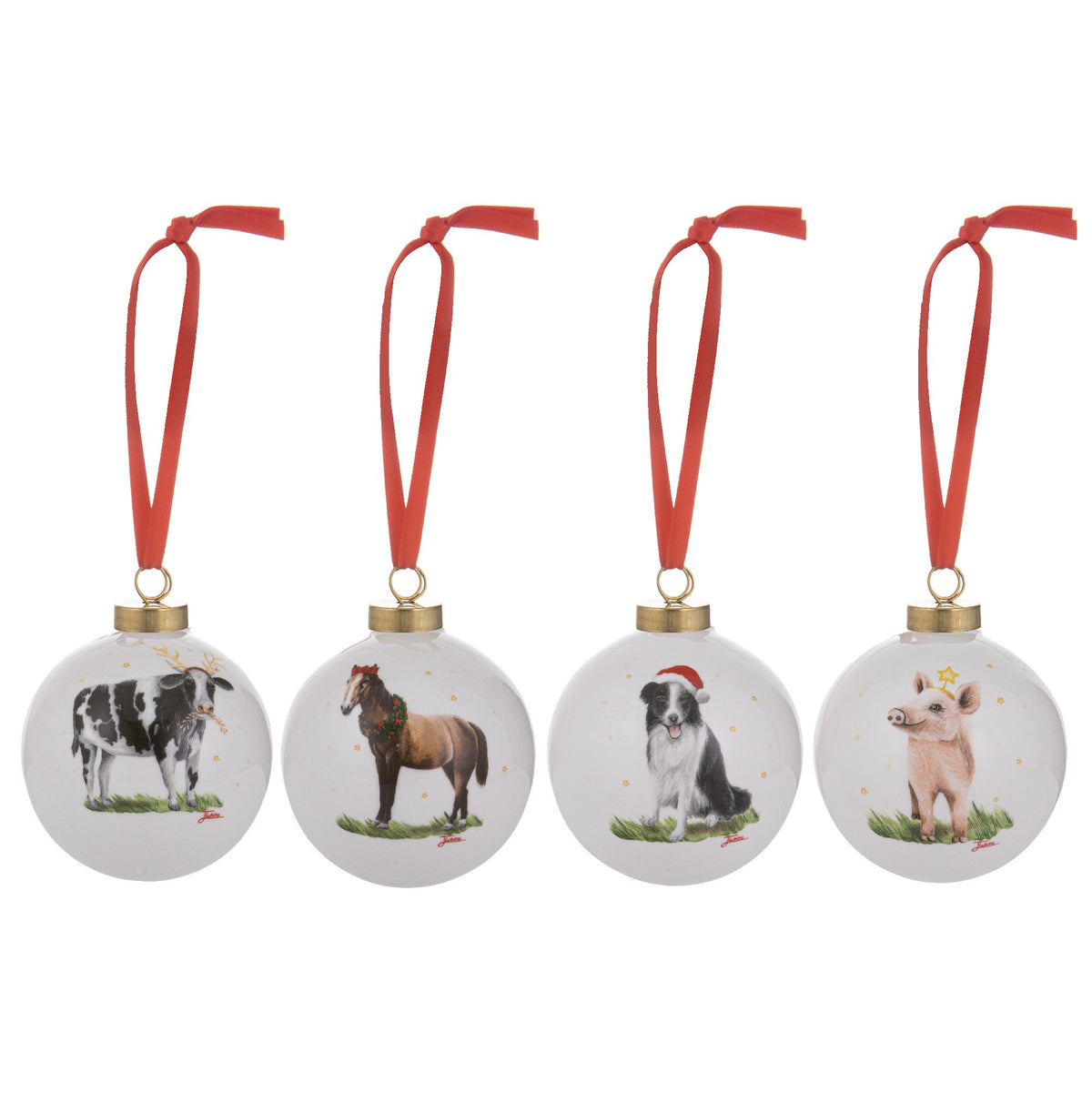 Christmas At The Farm Assorted 4pk Baubles Assorted