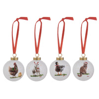 Christmas At The Farm Assorted 4pk Baubles Assorted