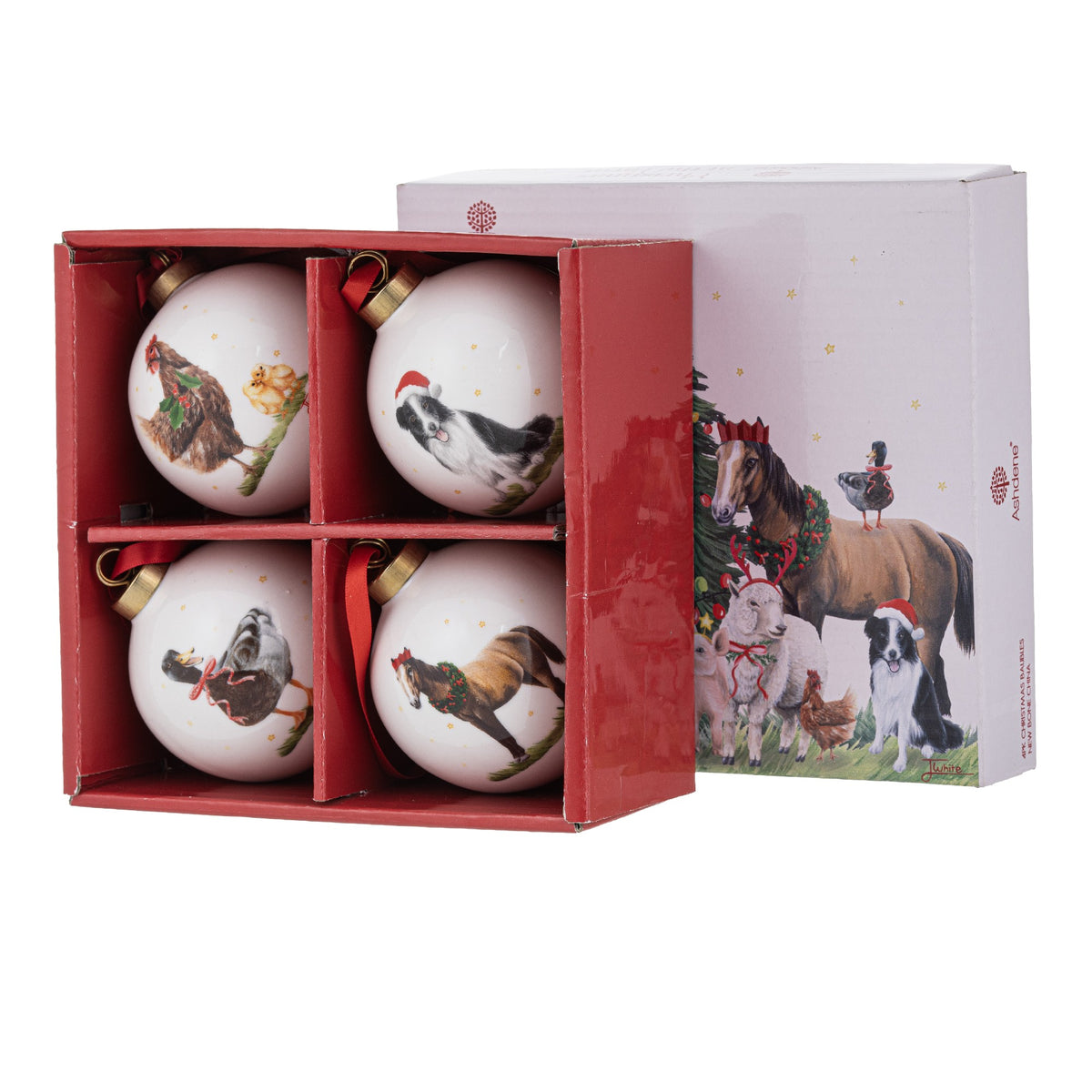 Christmas At The Farm Assorted 4pk Baubles Assorted