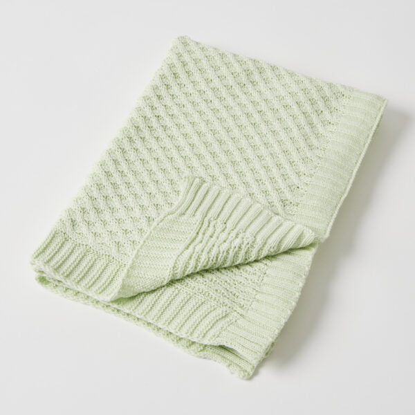 Baby Green Basket Weave Knit Blanket