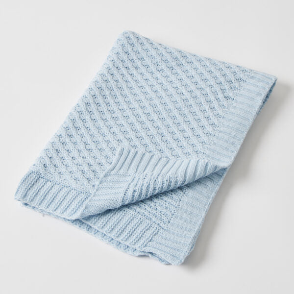 Baby Blue Basket Weave Knit Blanket