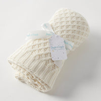 Jiggle & Giggle Cream Basket Weave Knit Blanket