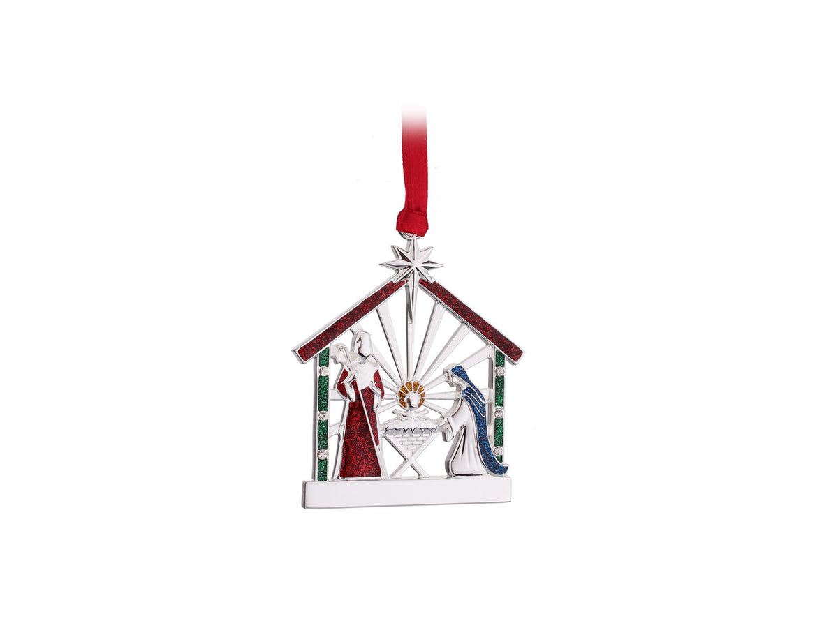Christmas Decoration Metal Hanging Silver Nativity With Gift Box