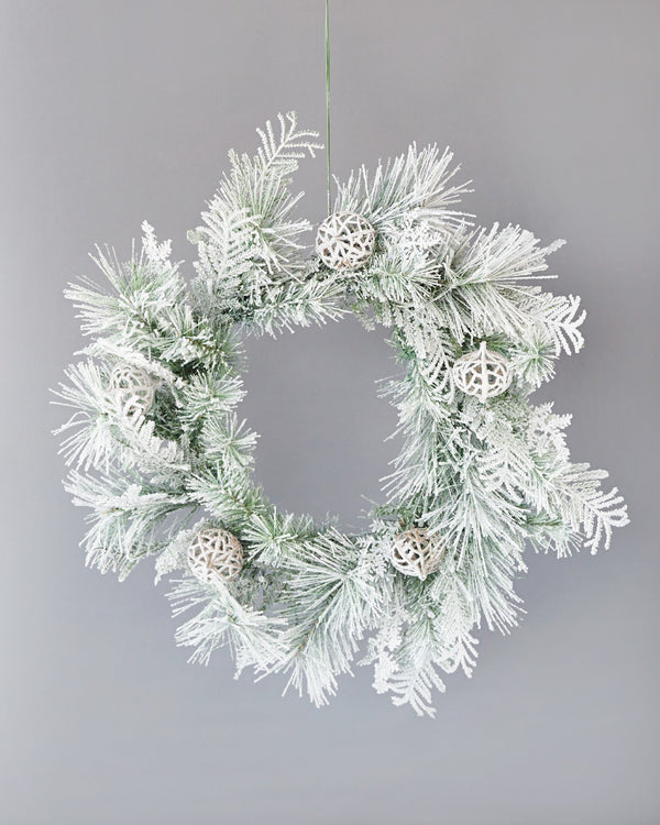 WREATH SNOW PINE LED 60CM 