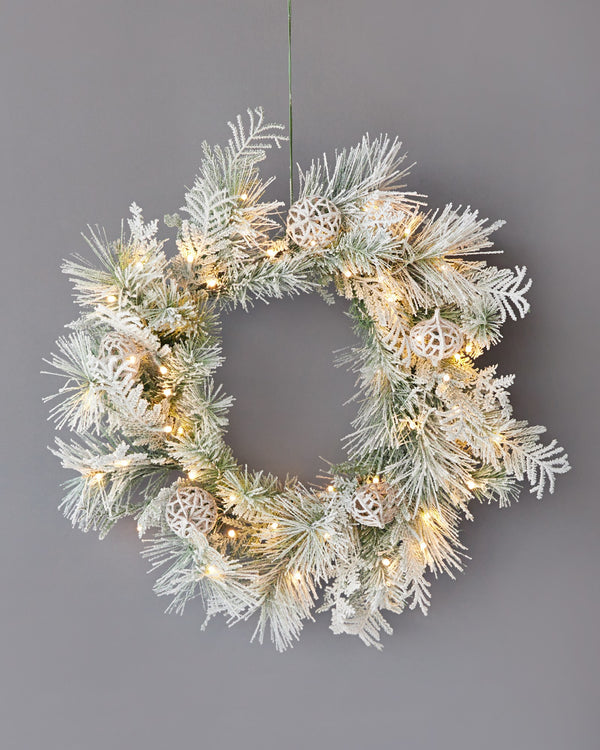 WREATH SNOW PINE LED 60CM 