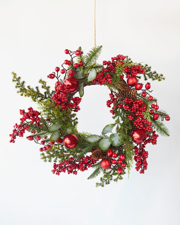 CHRISTMAS WREATH BERRY RED GOLD 50CM