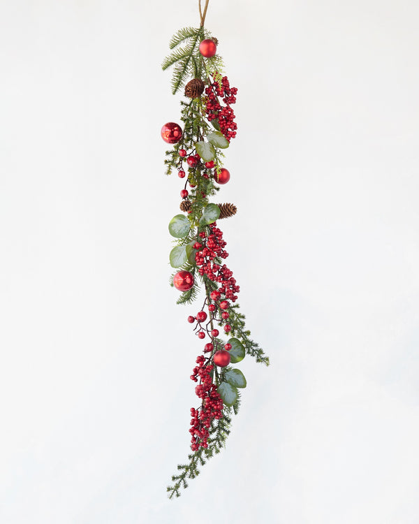CHRISTMAS GARLAND BERRY BALL RED 120CM