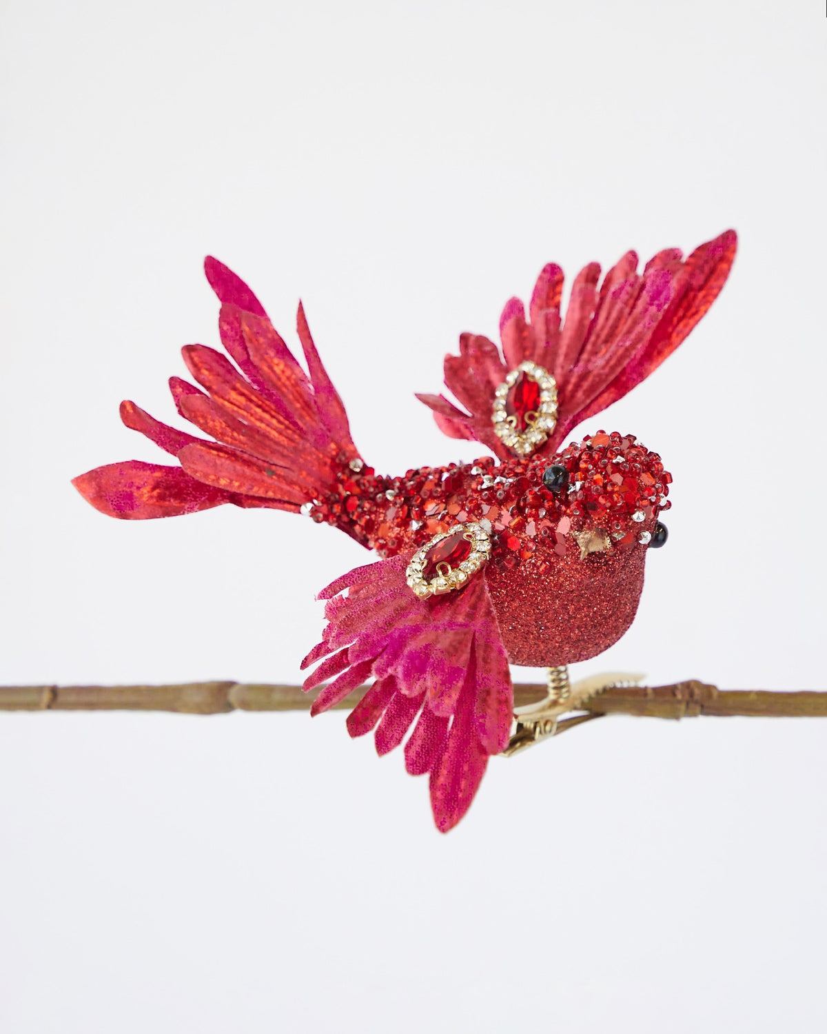 BIRD DECORATION GLITTER RED 