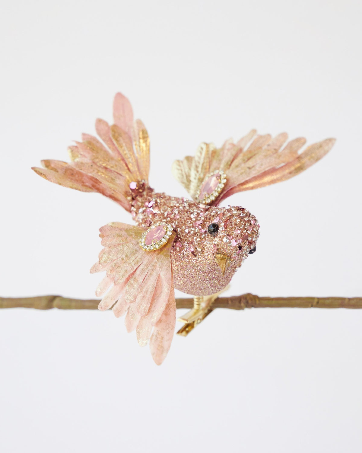 BIRD DECORATION GLITTER ROSE GOLD 