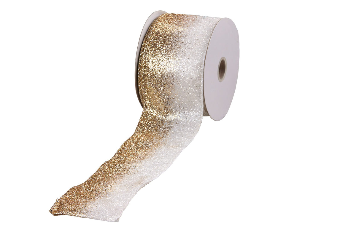 CHRISTMAS RIBBON GOLD/WHITE SPARKLE 910CM 