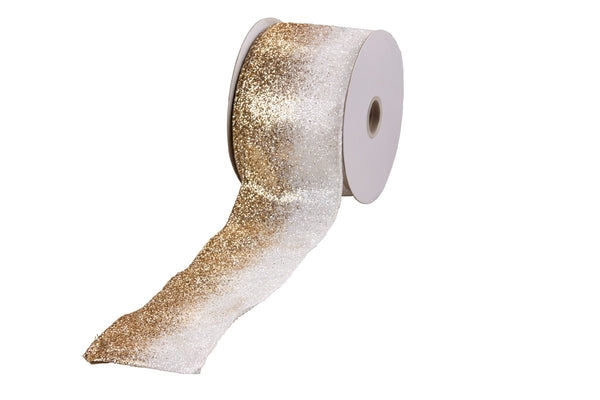 CHRISTMAS RIBBON GOLD/WHITE SPARKLE 910CM 