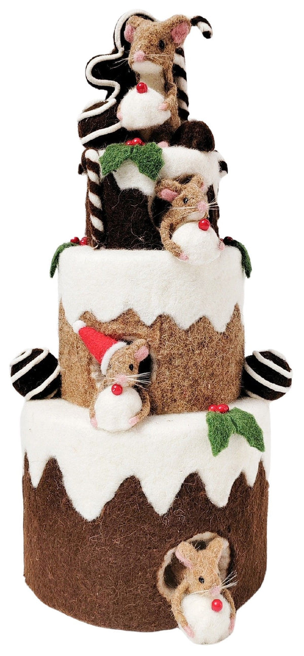 DECORATION MOUSE FEAST TRIPLE TIER CAKE BROWN & WHITE 49CM