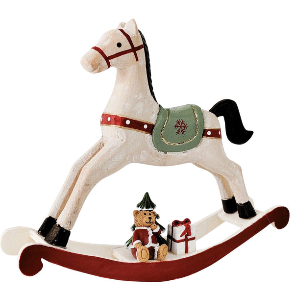 DECORATION ROCKING HORSE WITH TEDDY LARGE STANDING BISQUE 21CM
