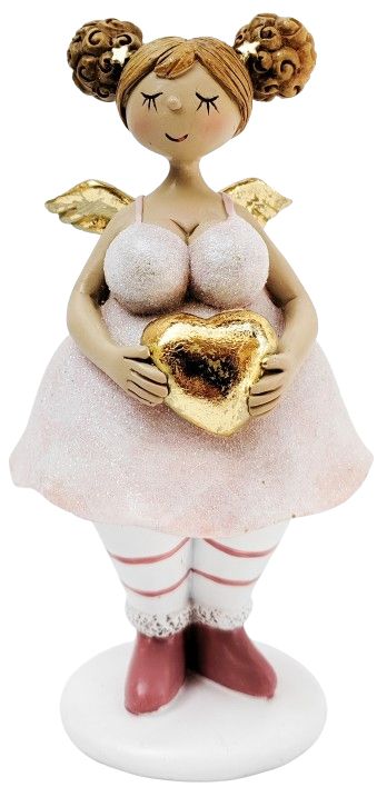 Decoration Curvy Angel Holding Heart Standing Pink 17cm 