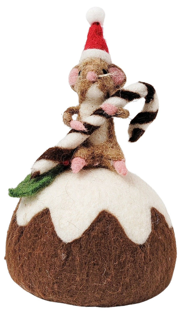 Decoration Mouse Feast On Pudding Small Brown & White 16cm