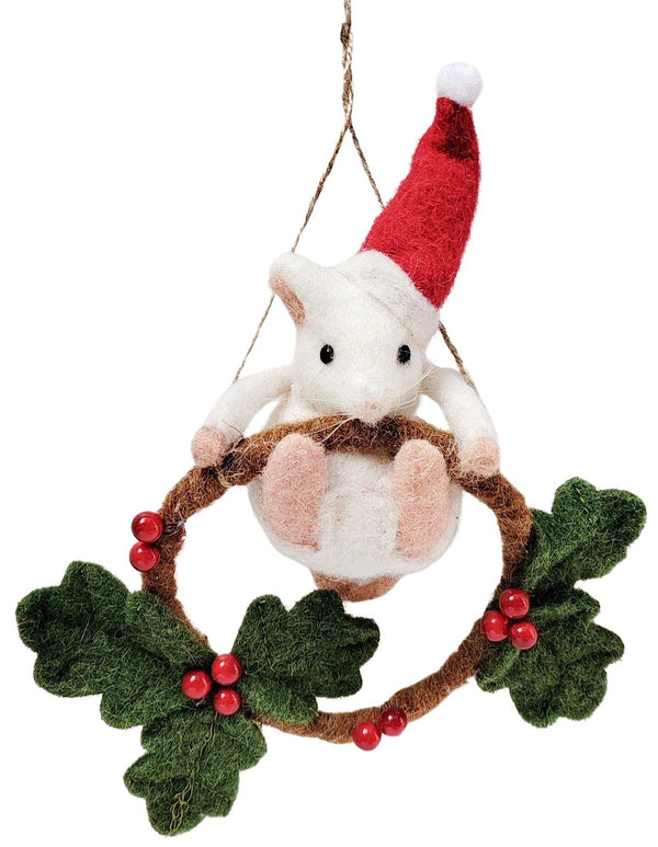 Decoration Snowy Mouse Swinging On A Wire
