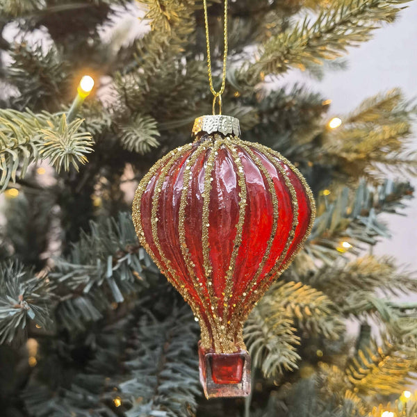 Bauble Hot Air Balloon Red Glass 9cm