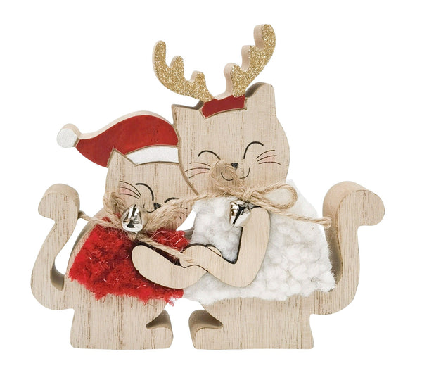 Decoration Christmas Cats Cuddling Standing Red And White 14cm