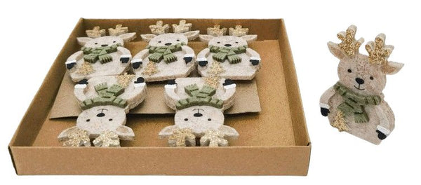 Decoration Felt Reindeer With Pegs Set Of 6