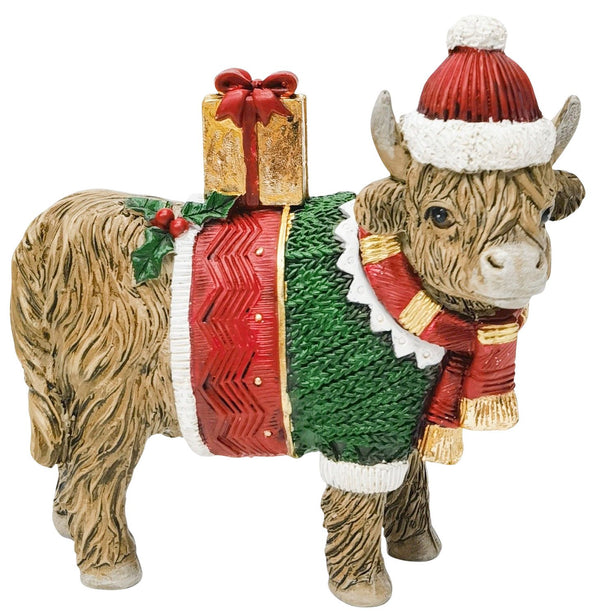 Decoration Highland Cow Standing Natural And Green 
