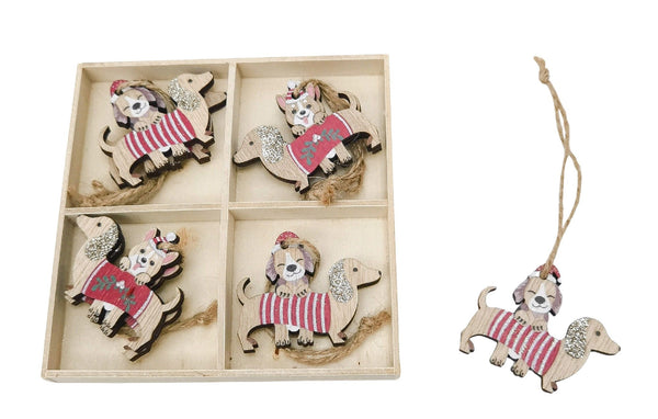 Decoration Dash Dog Gift Box Hanging 6cm Set Of 8