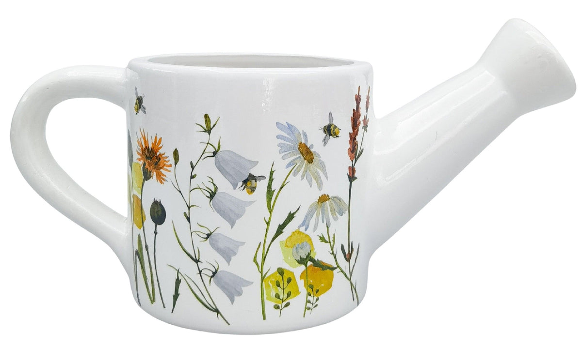 Bee Meadows Watering Can Planter Yellow 13x25cm