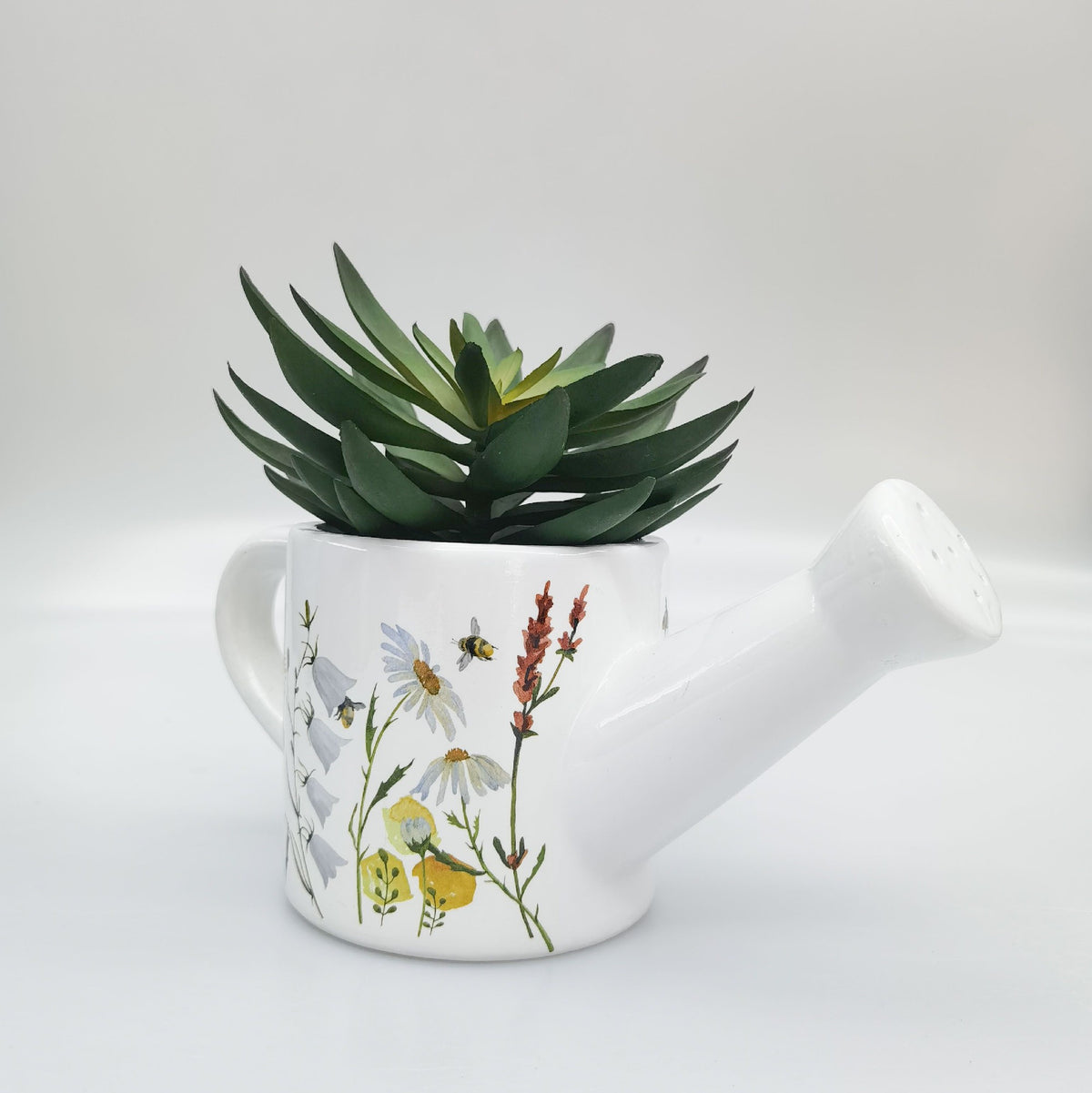 Bee Meadows Watering Can Planter Yellow 13x25cm