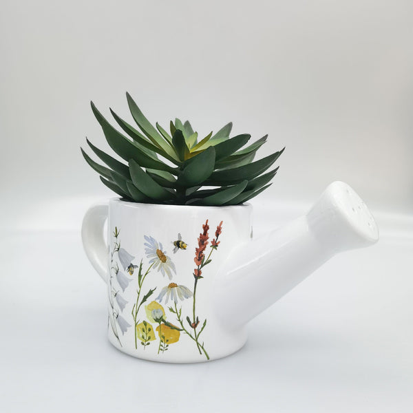 Bee Meadows Watering Can Planter Yellow 13x25cm
