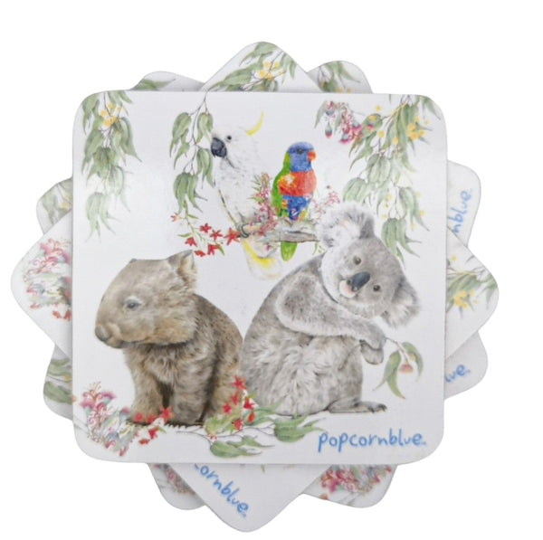 Australiana Popcorn Blue Coasters Set Of 4