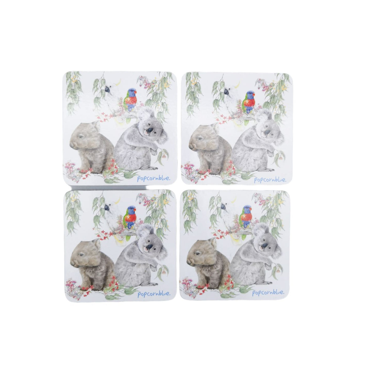 Australiana Popcorn Blue Coasters Set Of 4