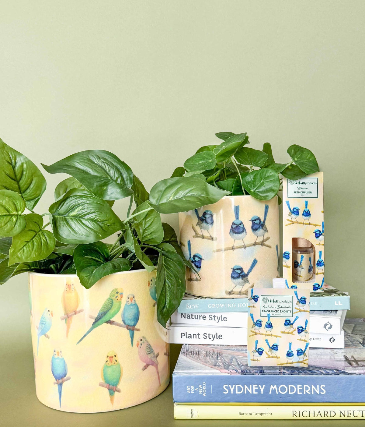 Blue Wren Planter - Blue & Yellow 14cm
