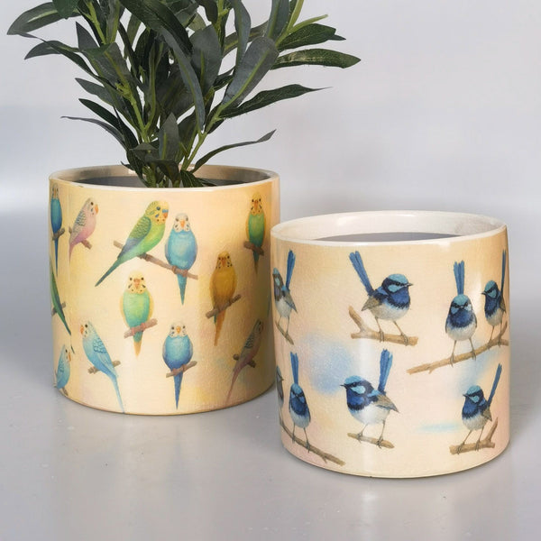 Budgie Planter - Yellow & Blue 