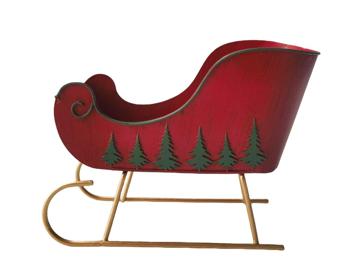 Sleigh Metal Standing Decoration Red & Green 16cm
