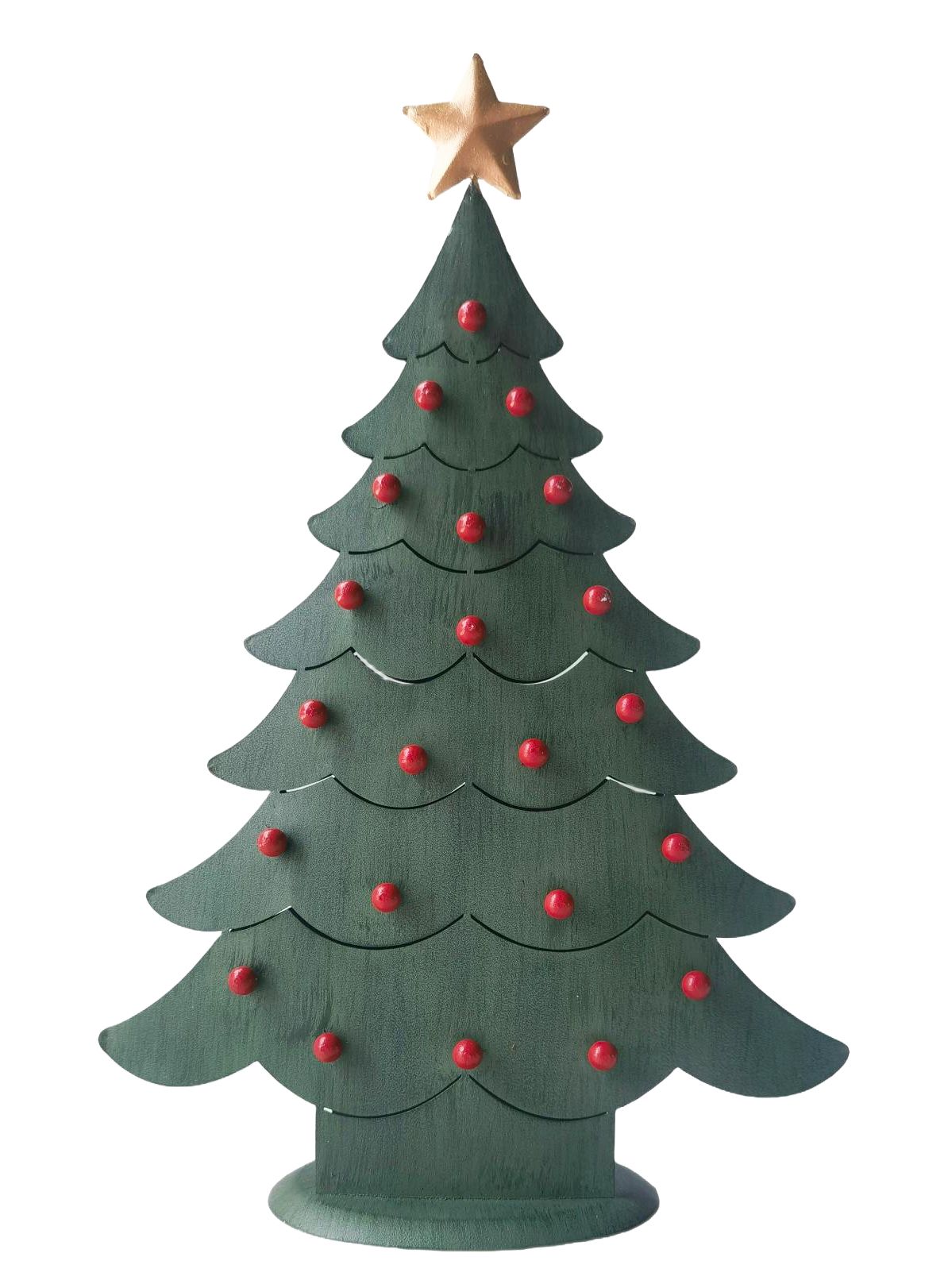 Tree With Star Metal Standing Decoration Red & Green 34cm