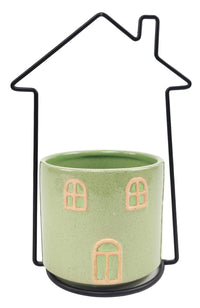 PLANTER HOUSE LIGHT GREEN 21CM