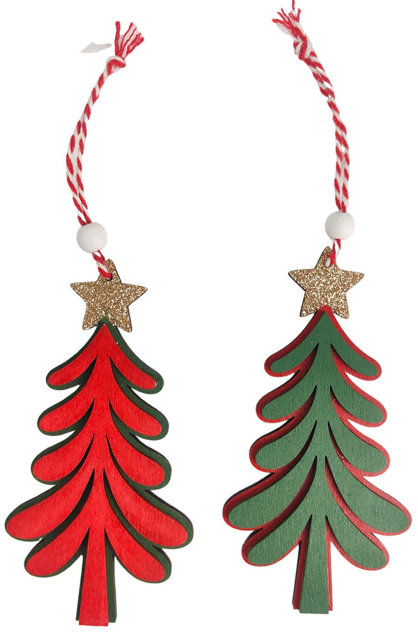 DECORATION TREE RED/GREEN TIMBER HANGING ASSORTED