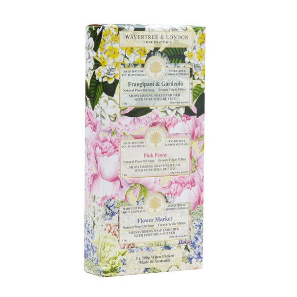 Wavertree & London Trio Pack - Frangipani And Gardenia,pink Peony And Flower Market