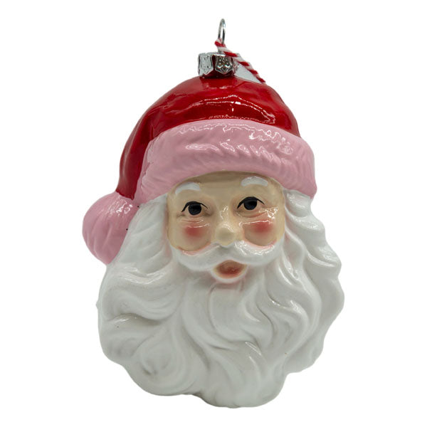 Ornament Santa With Pink Trim Hanging