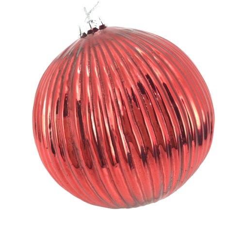 DECORATION RED LINED 15CM GLASS BALL 