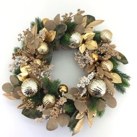WREATH 22IN GOLD BAUBLE