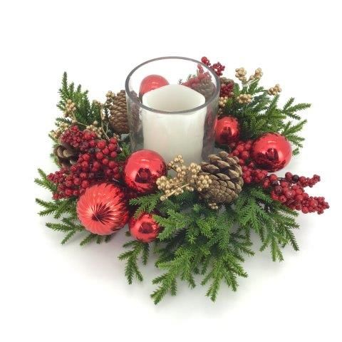 CHRISTMAS CANDLE HOLDER RED GOLD BERRY 