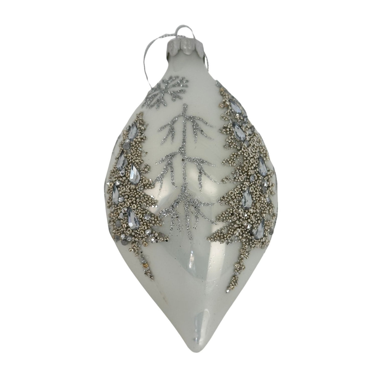 BAUBLE WHITE SILVER TREE LONG DROP HANGING